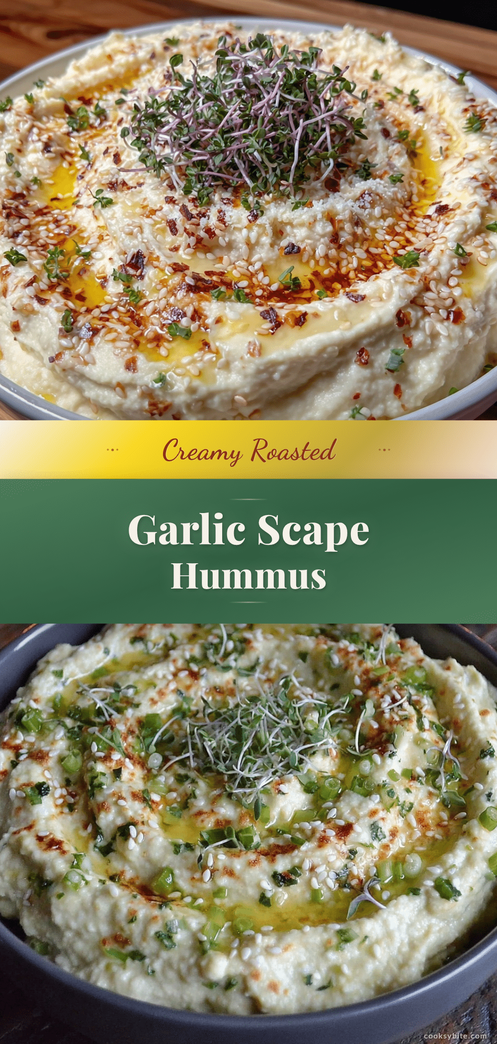 creamy roasted garlic scape hummus recipe
