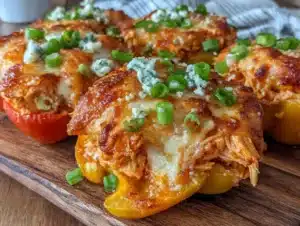 creamy buffalo chicken dip stuffed mini peppers - featured image
