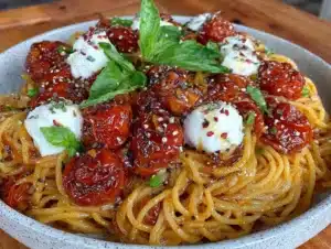 creamy roasted cherry tomato pasta - featured image