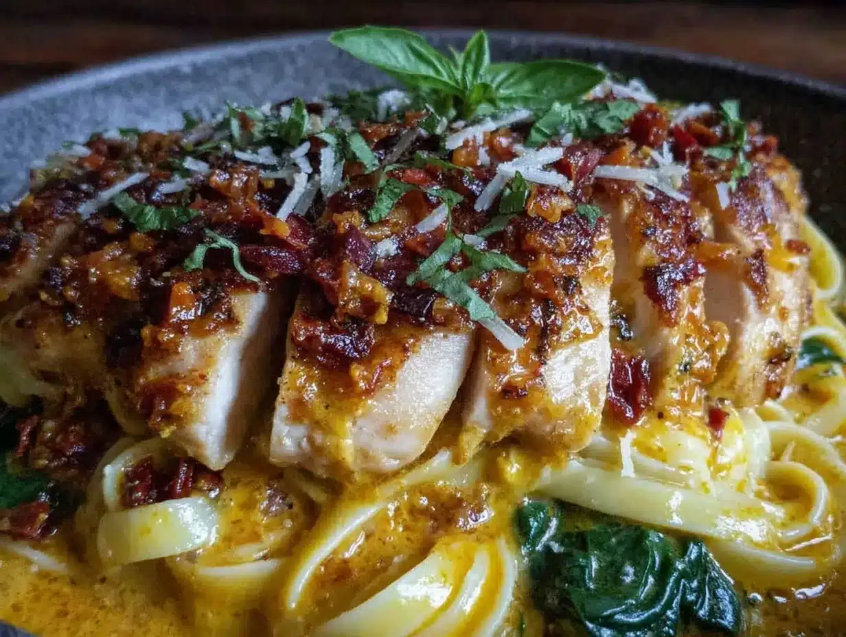 Creamy Sun-Dried Tomato Tuscan Chicken Pasta preparation steps