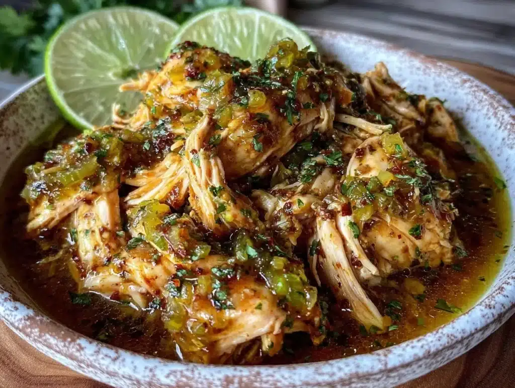 easy crockpot salsa verde chicken - featured image