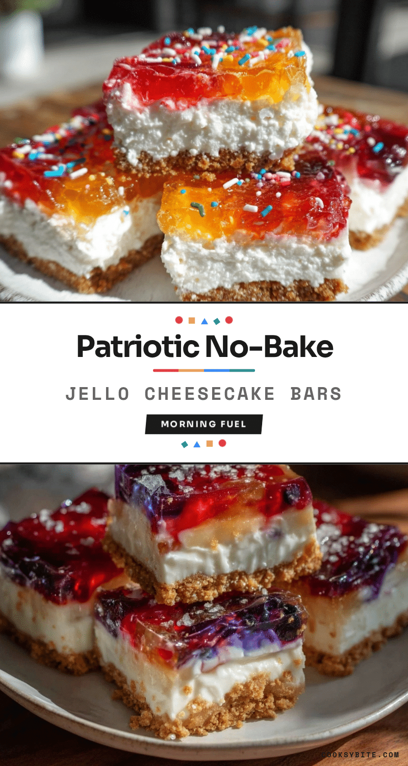 Easy Red White and Blue Layered Jello Cheesecake Bars recipe