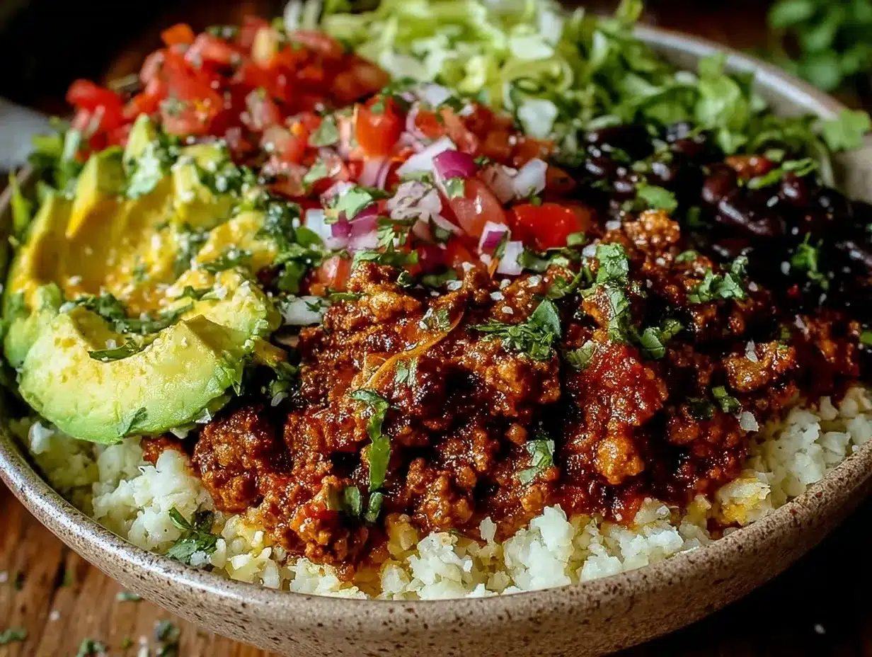Healthy High-Protein Turkey Taco Bowls with Cauliflower Rice preparation steps