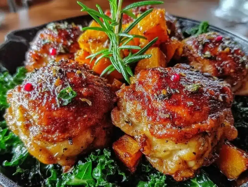 one-pan crispy harvest chicken thighs - featured image