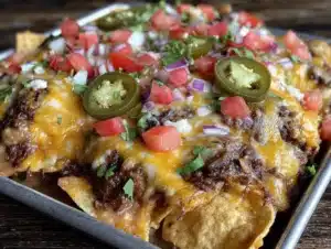sheet pan nachos with refried beans - featured image