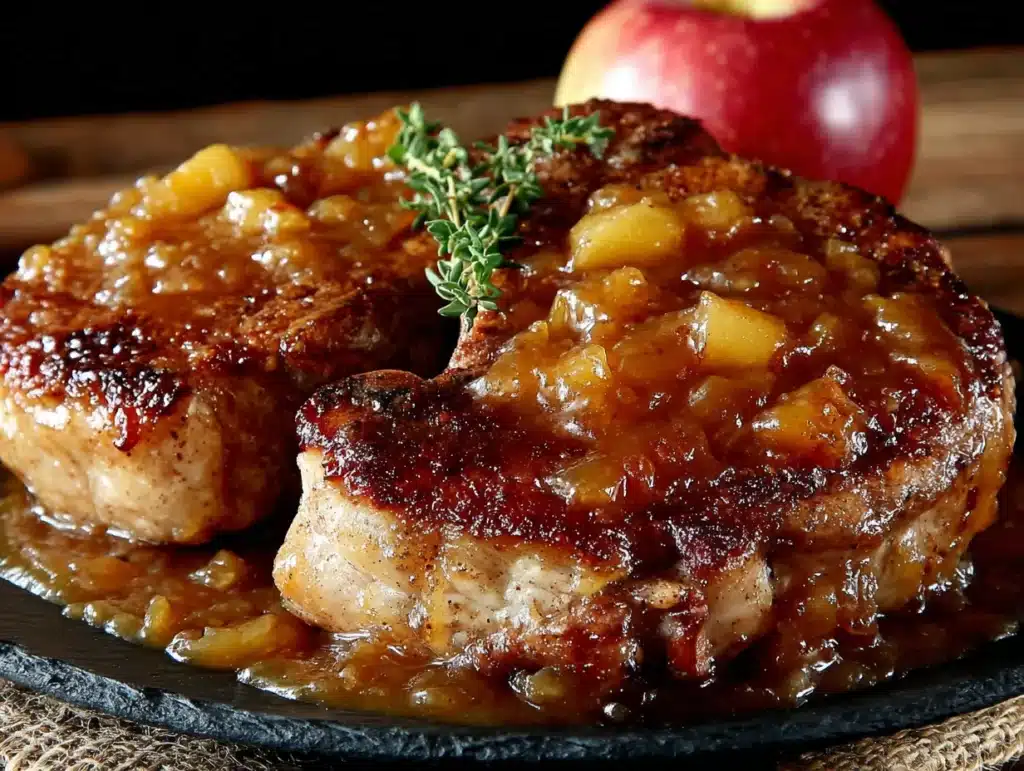 baked pork chops with apple onion gravy - featured image