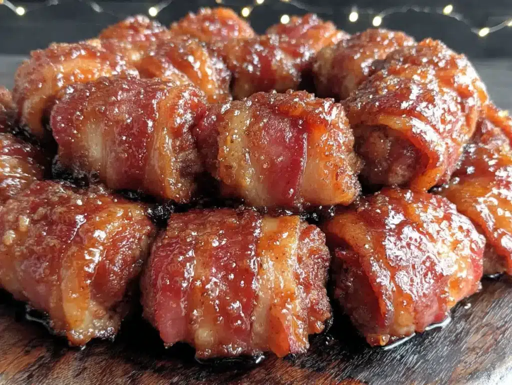 brown sugar bourbon bacon-wrapped smokies - featured image
