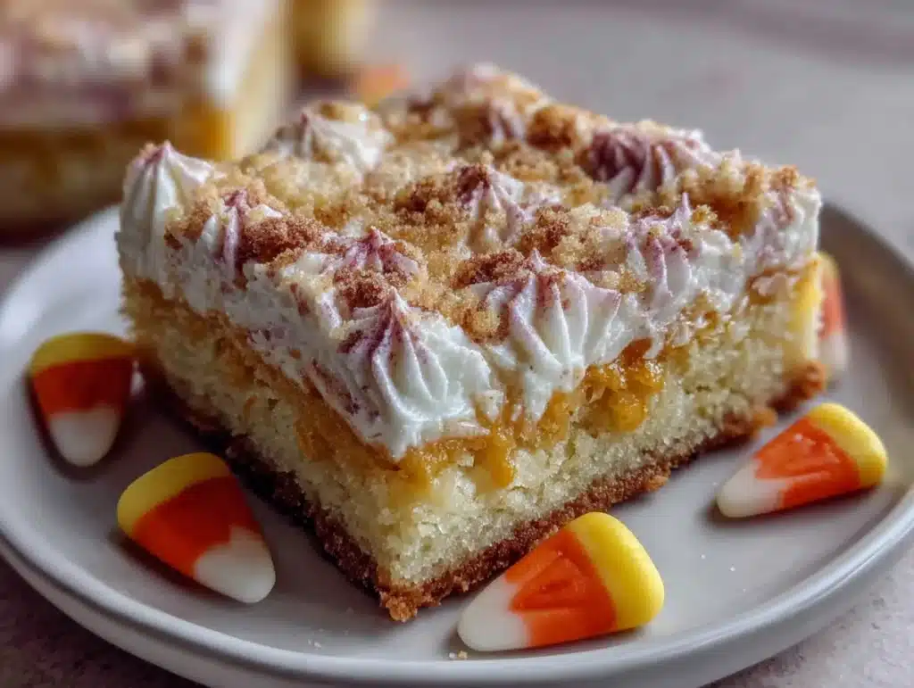 candy corn sugar cookie bars - featured image