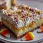 candy corn sugar cookie bars - featured image