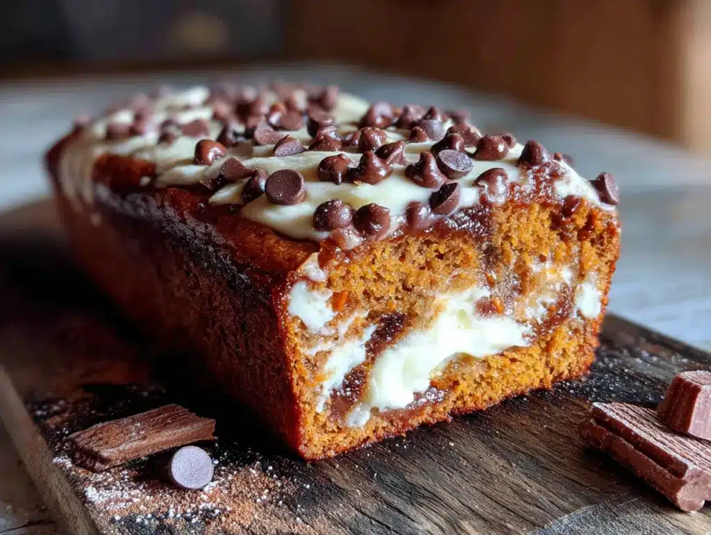 chocolate chip pumpkin bread with cream cheese swirl - featured image