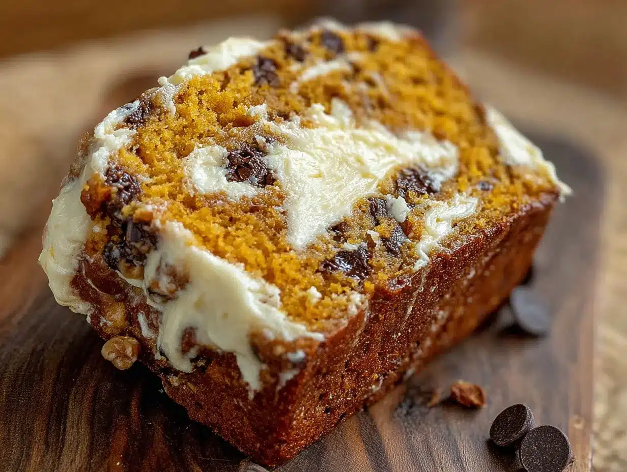 chocolate chip pumpkin bread with cream cheese swirl preparation steps