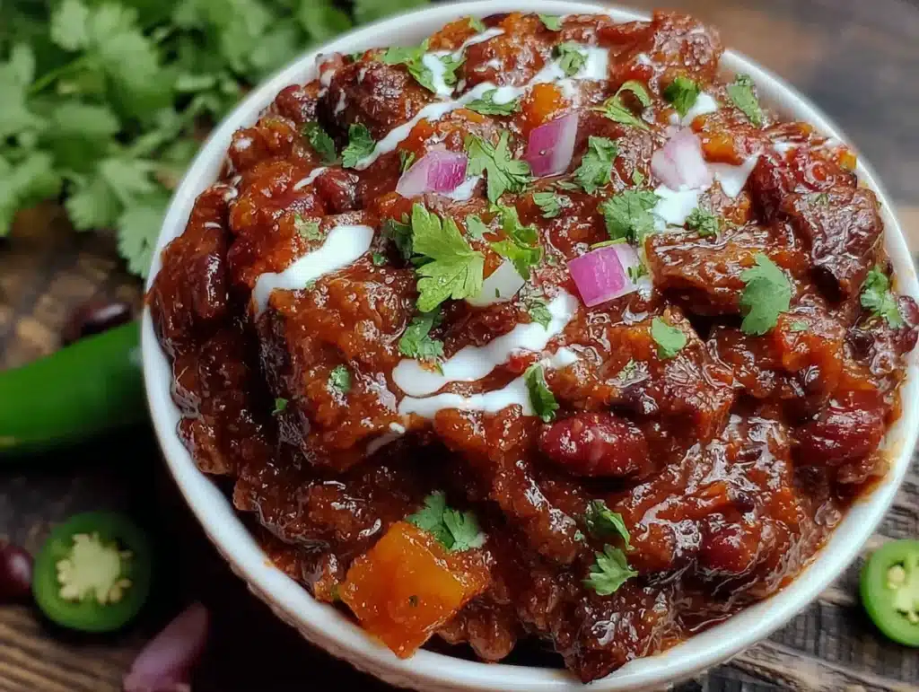 cozy crockpot chili with pumpkin and black beans - featured image