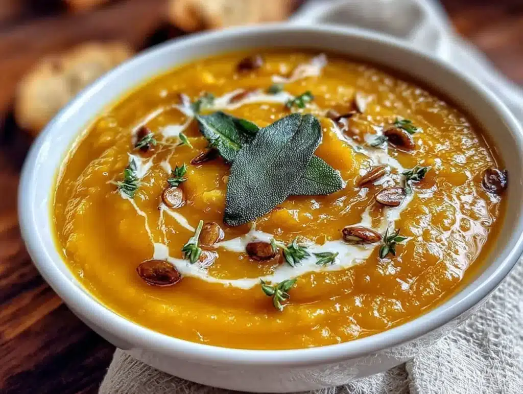 creamy butternut squash soup with sage - featured image