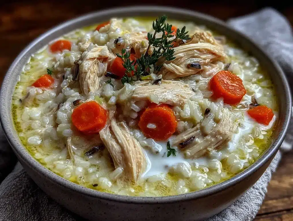 creamy one-pot chicken and wild rice soup - featured image
