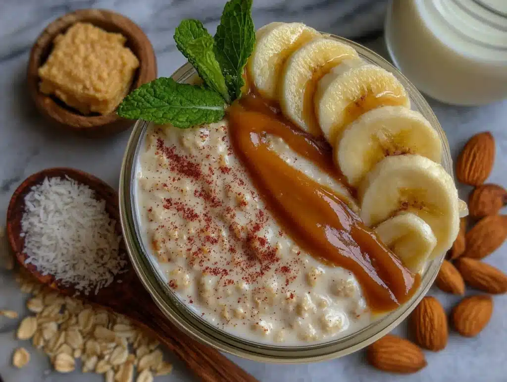 creamy peanut butter banana overnight oats - featured image