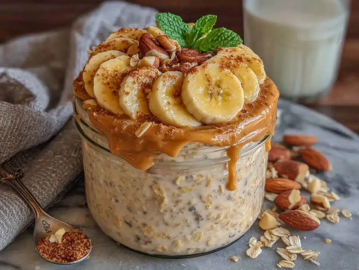 creamy peanut butter banana overnight oats preparation steps