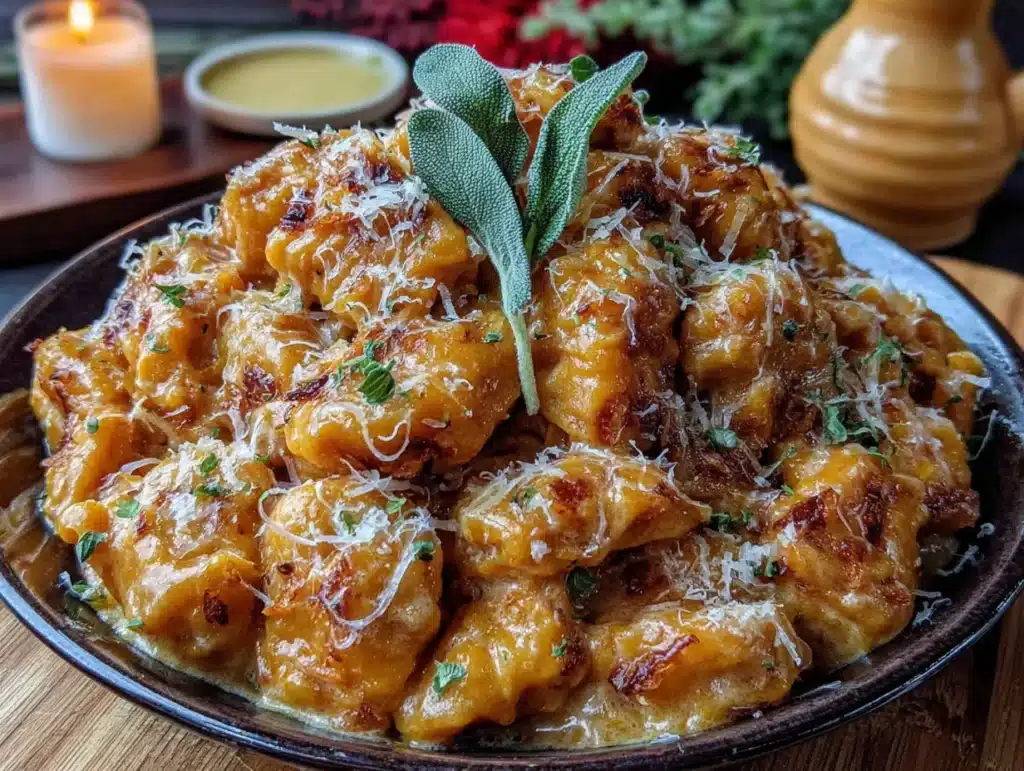 creamy pumpkin gnocchi with brown butter sage - featured image