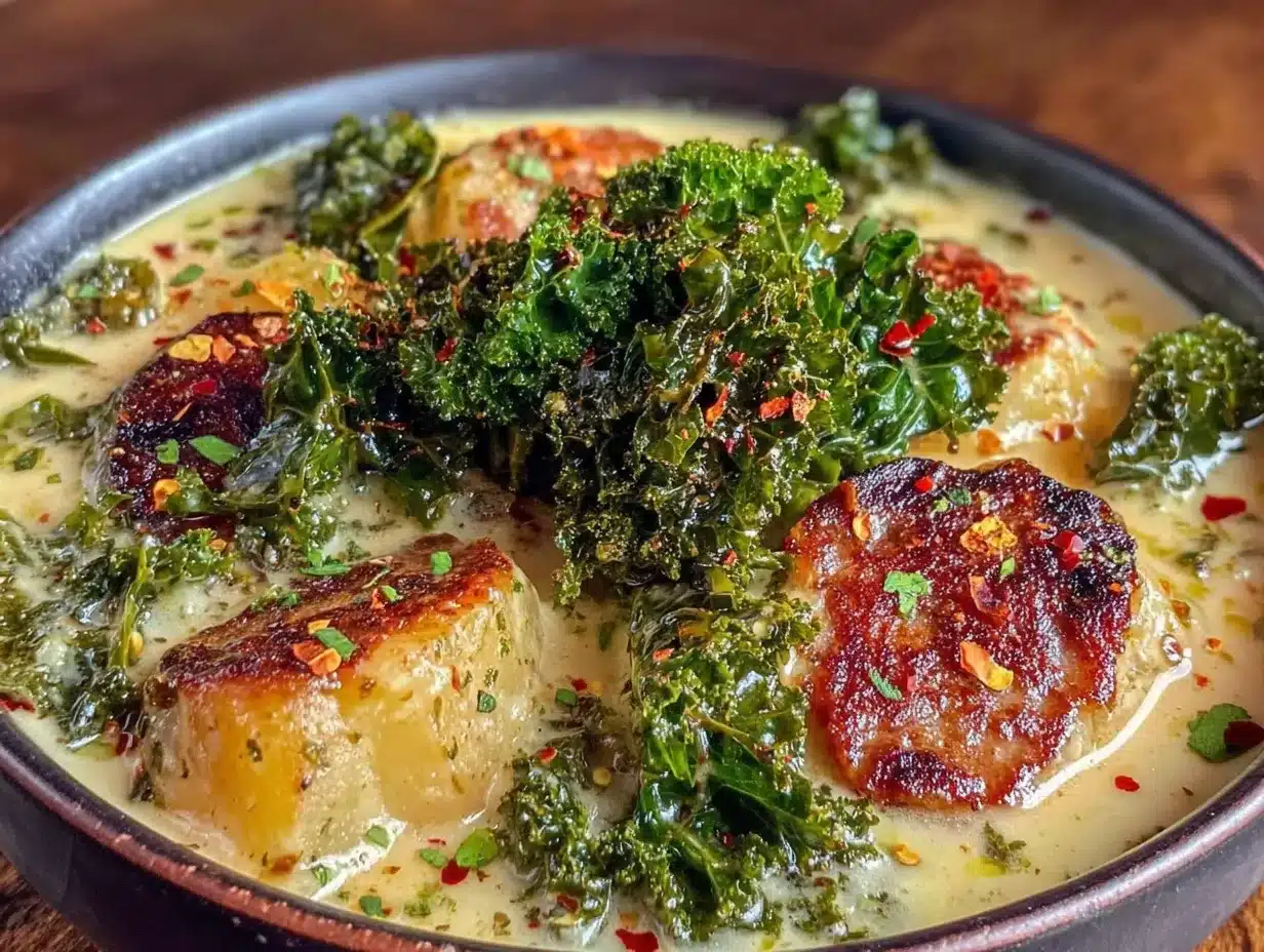 creamy sausage and potato soup with kale preparation steps