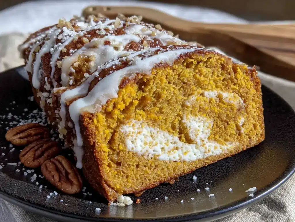 creamy swirled pumpkin bread - featured image