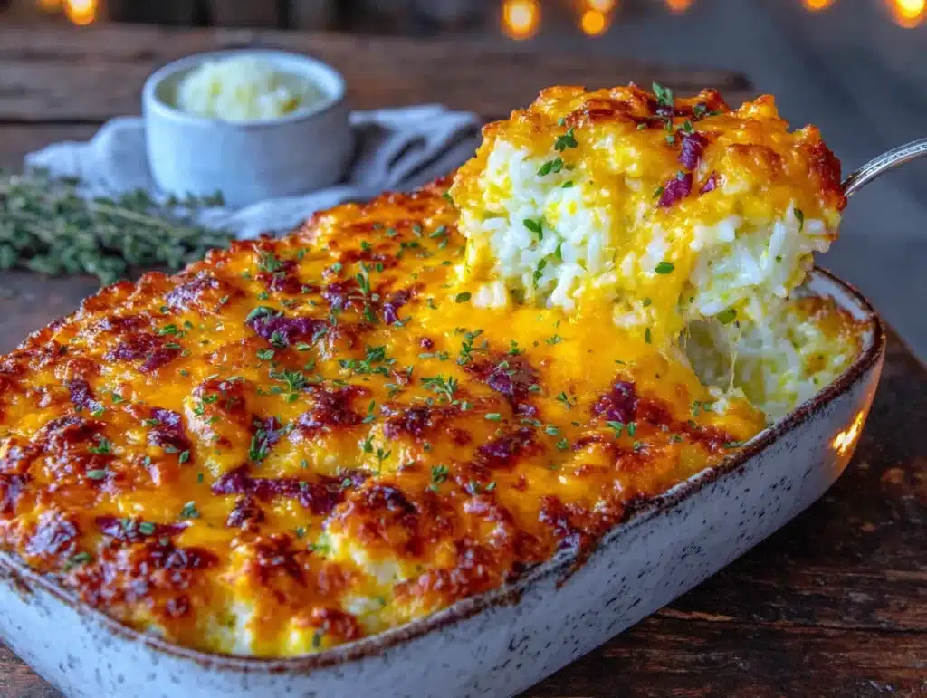 easy cheesy chicken and rice casserole - featured image