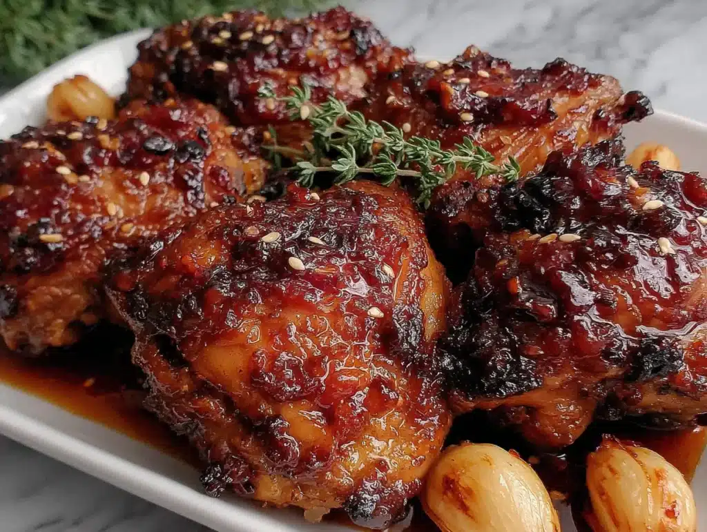 easy crockpot honey garlic chicken thighs - featured image