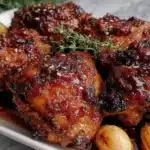 easy crockpot honey garlic chicken thighs - featured image