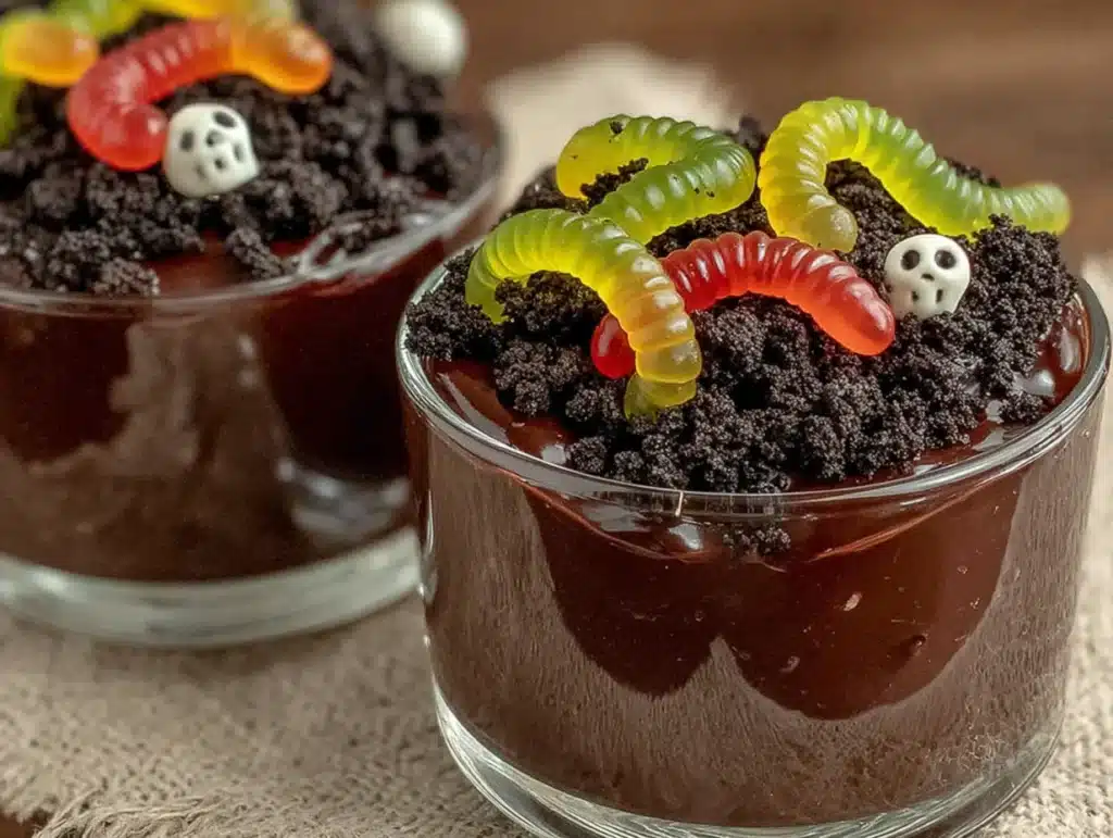 Easy Halloween Dirt Cups with Gummy Worms - featured image