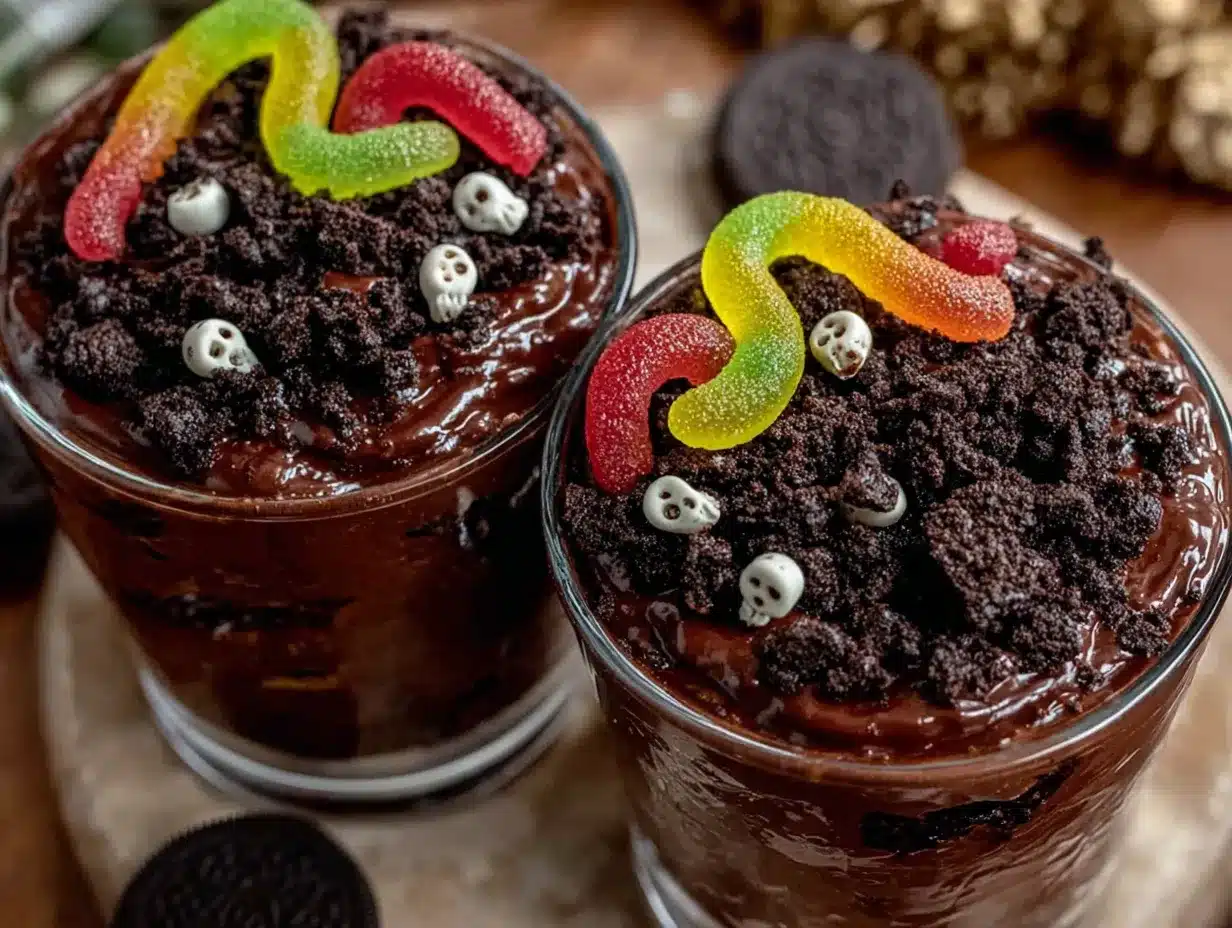Easy Halloween Dirt Cups with Gummy Worms preparation steps