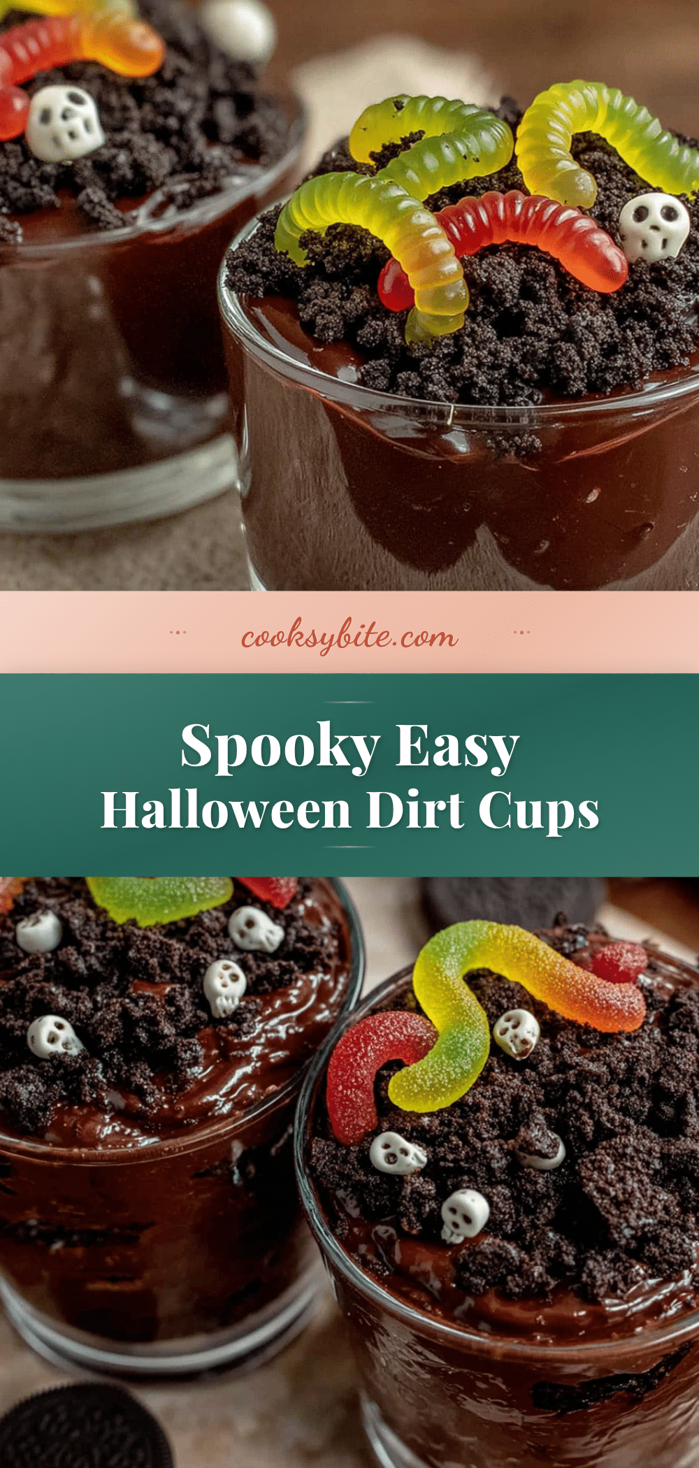 Easy Halloween Dirt Cups with Gummy Worms recipe