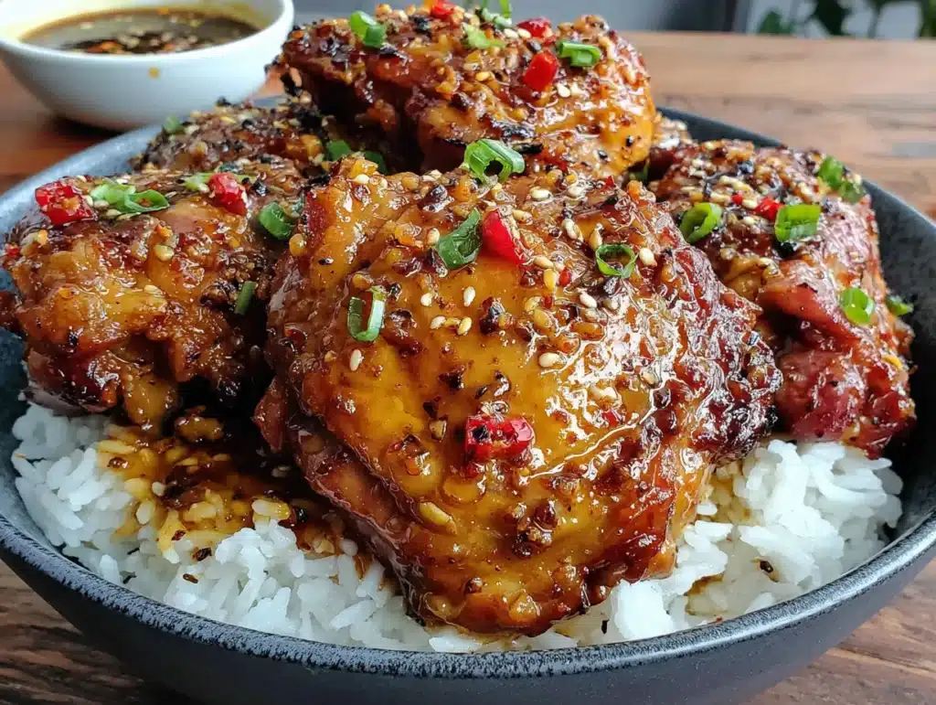 easy slow cooker honey garlic chicken thighs - featured image