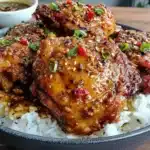 easy slow cooker honey garlic chicken thighs - featured image