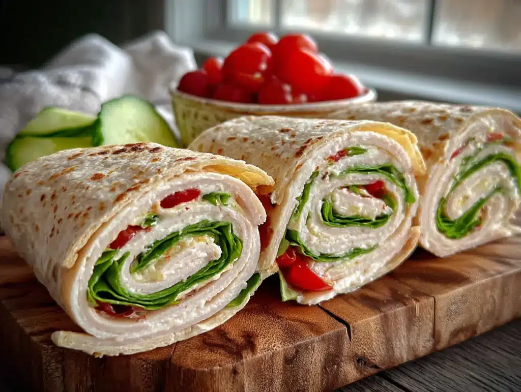easy turkey pinwheel lunchbox roll-ups with cream cheese - featured image