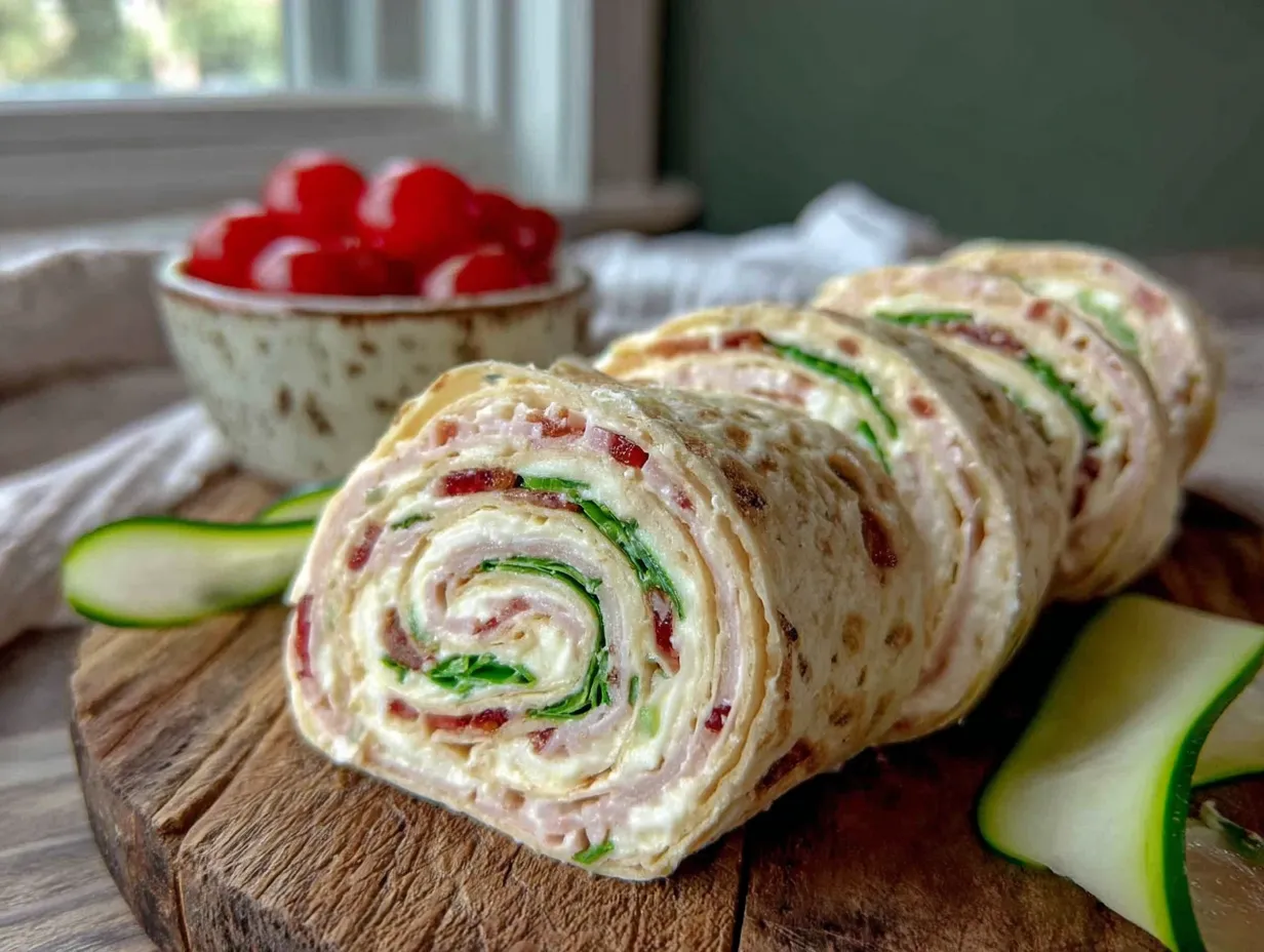 easy turkey pinwheel lunchbox roll-ups with cream cheese preparation steps