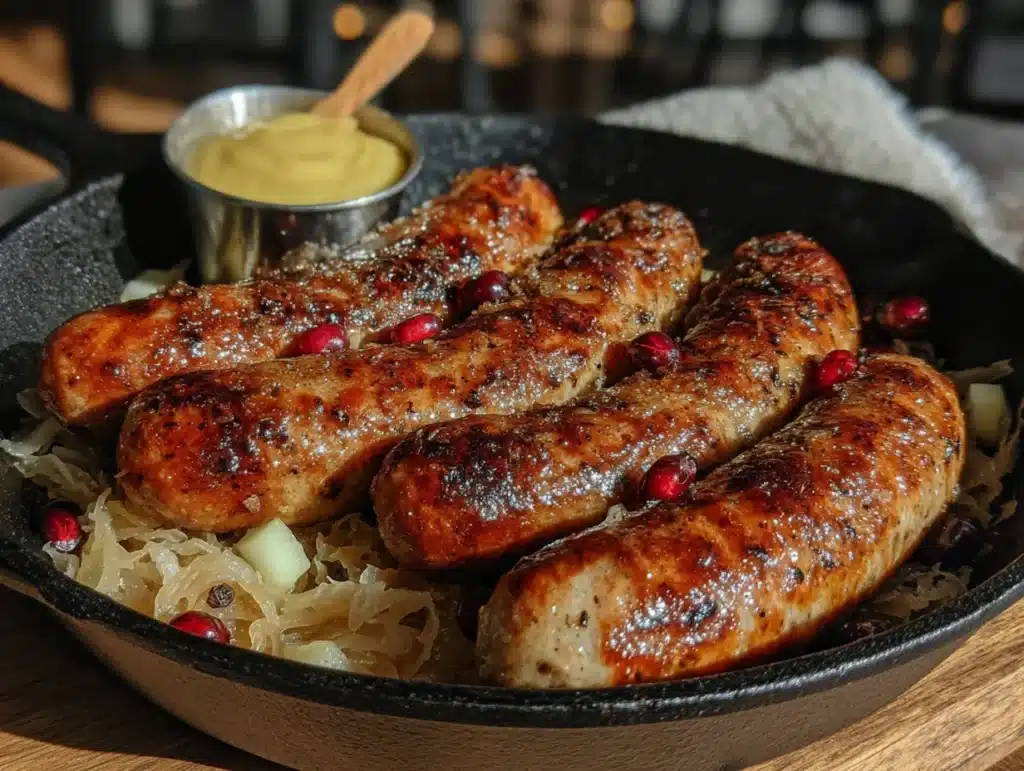 German bratwurst and sauerkraut skillet - featured image