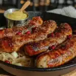 German bratwurst and sauerkraut skillet - featured image