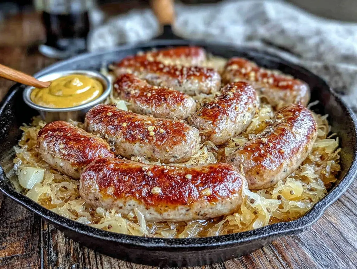 German bratwurst and sauerkraut skillet preparation steps