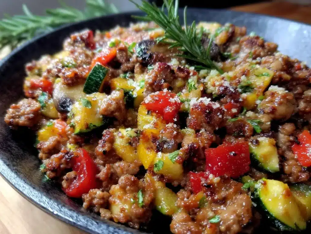 healthy cheesy ground beef skillet - featured image