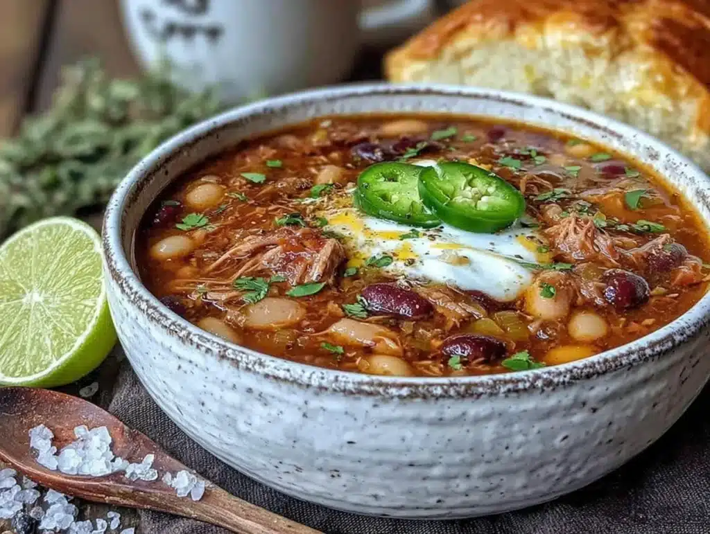 healthy turkey white bean chili - featured image
