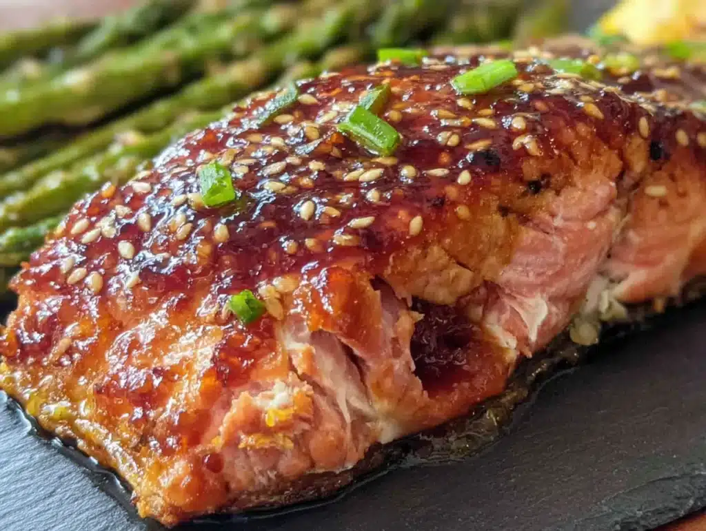 honey garlic salmon and asparagus - featured image