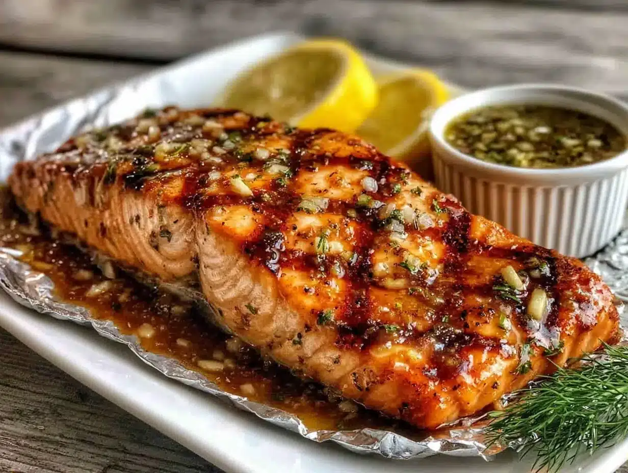 lemon garlic salmon in foil preparation steps