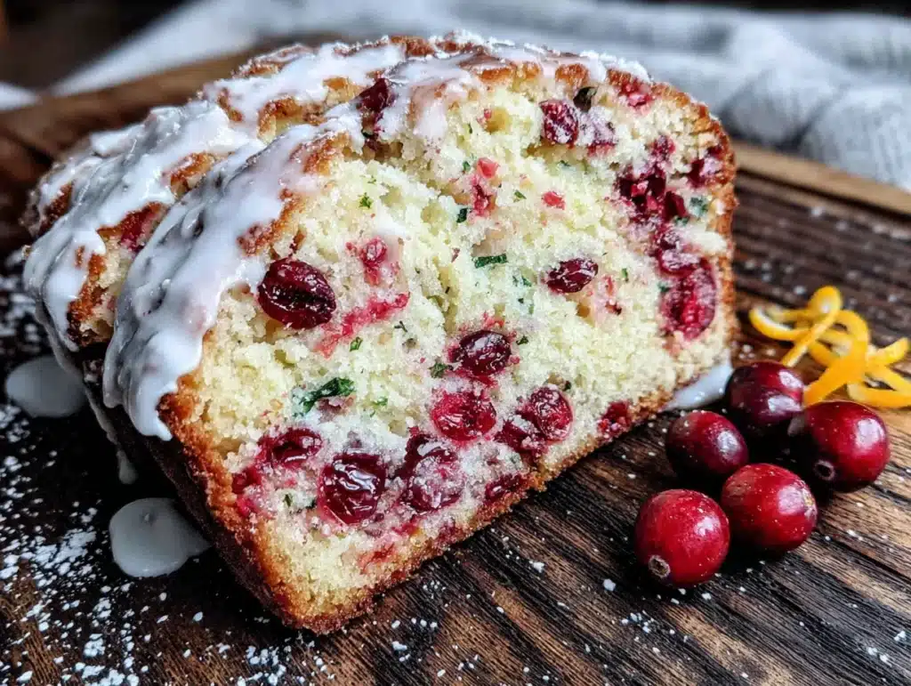 moist cranberry orange bread with vanilla glaze - featured image