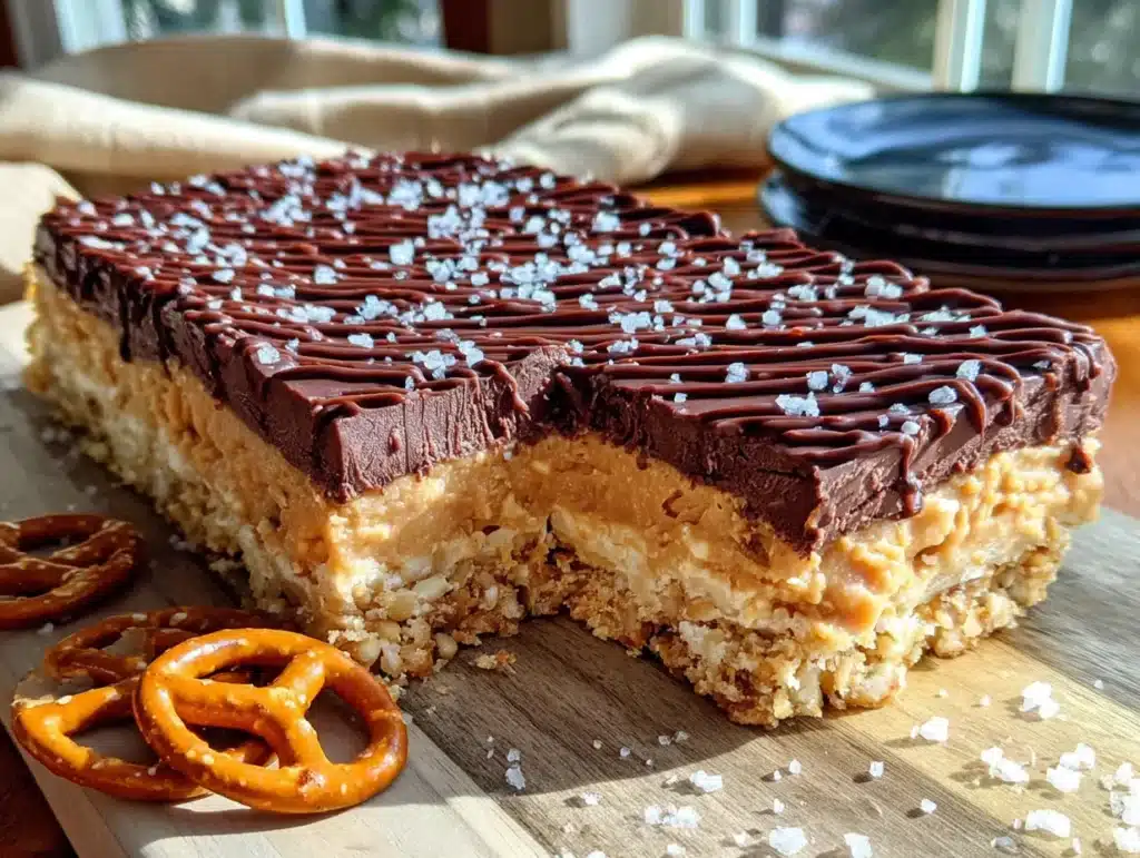 no-bake peanut butter pretzel bars - featured image