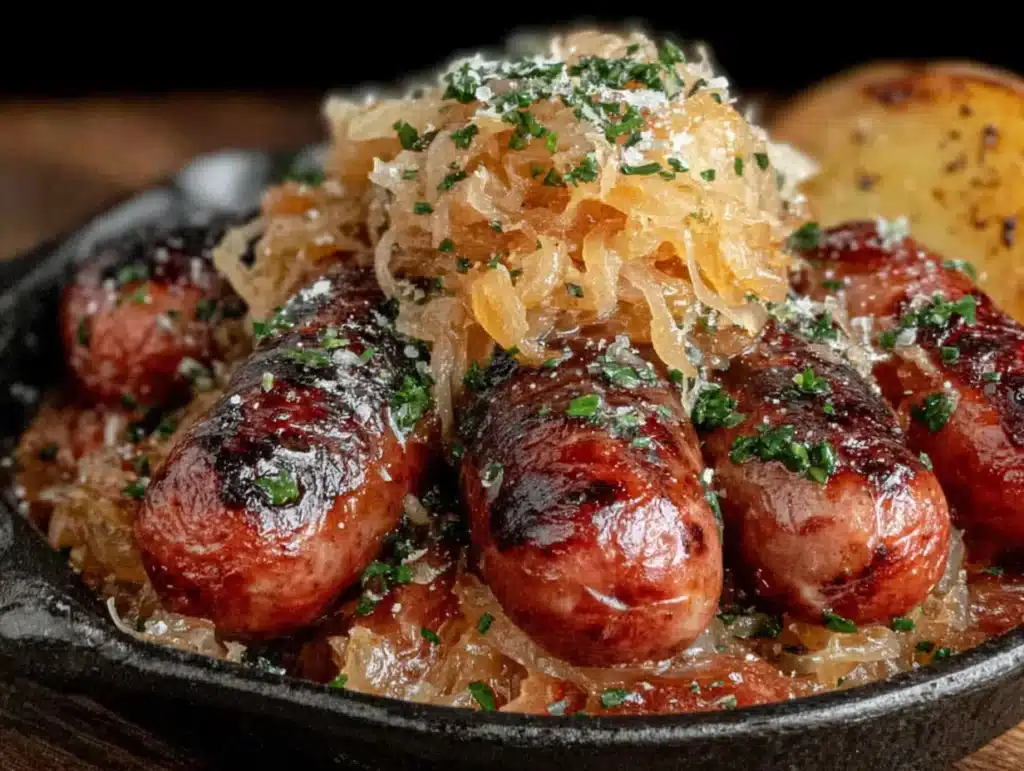 Oktoberfest bratwurst and sauerkraut skillet - featured image