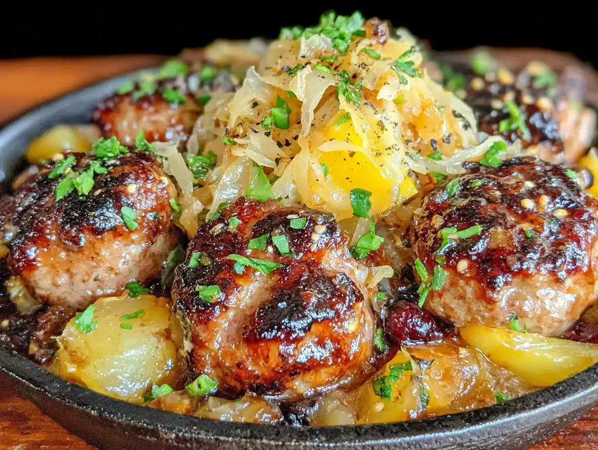 Oktoberfest bratwurst and sauerkraut skillet preparation steps