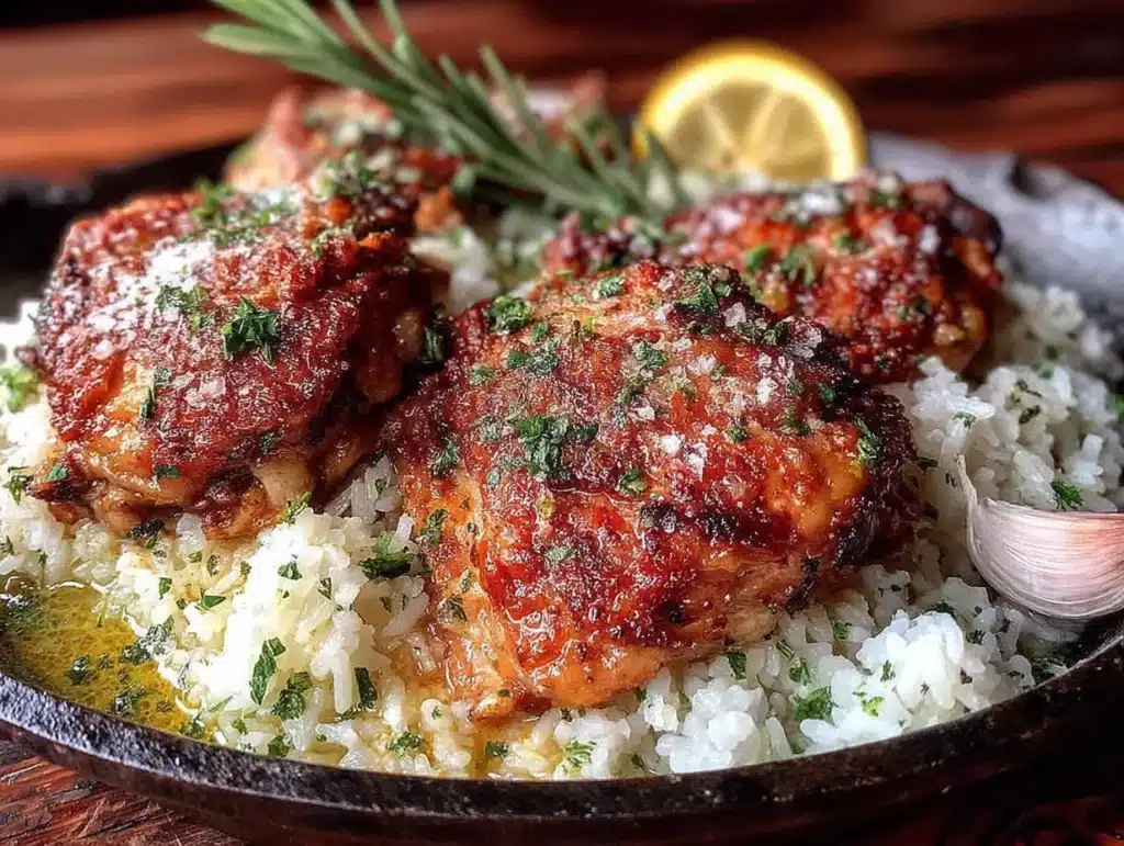 one-pan garlic butter chicken and rice - featured image