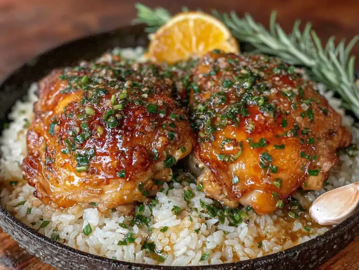 one-pan garlic butter chicken and rice preparation steps