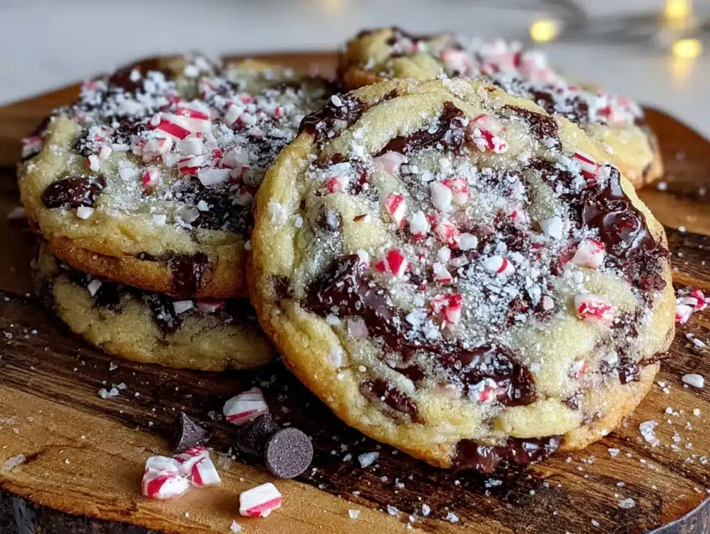 peppermint bark chocolate chip cookies - featured image