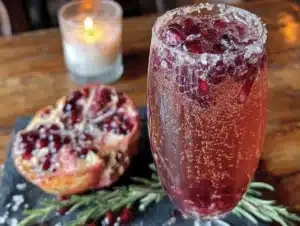 pomegranate champagne mocktail - featured image