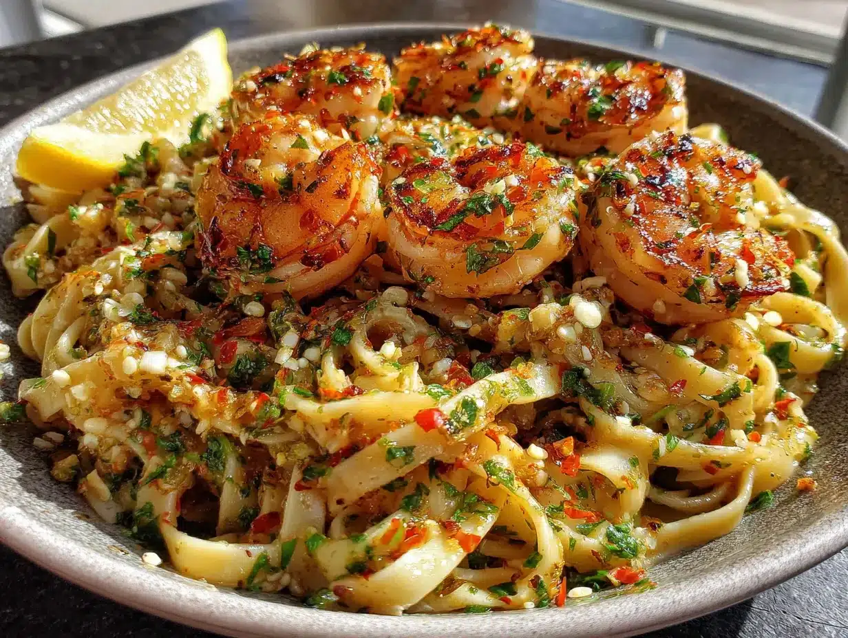 quick garlic butter shrimp pasta preparation steps
