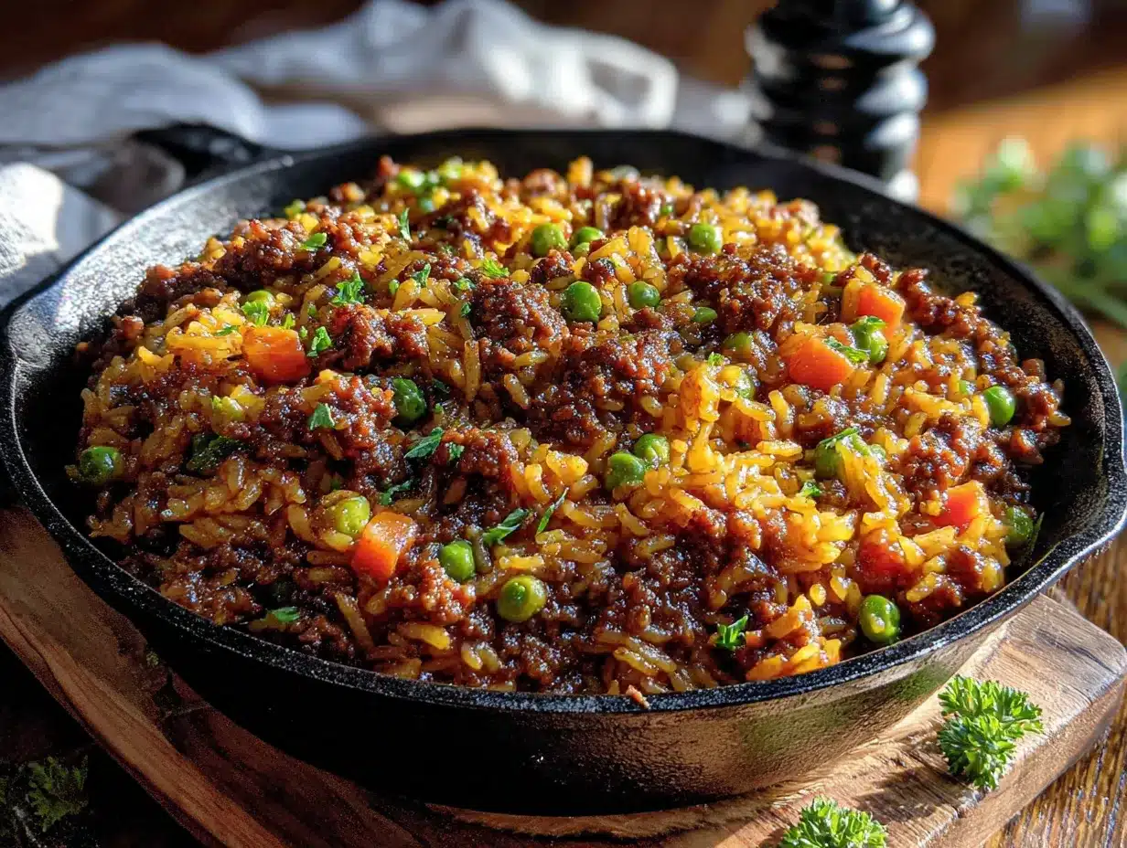 quick ground beef and rice skillet preparation steps
